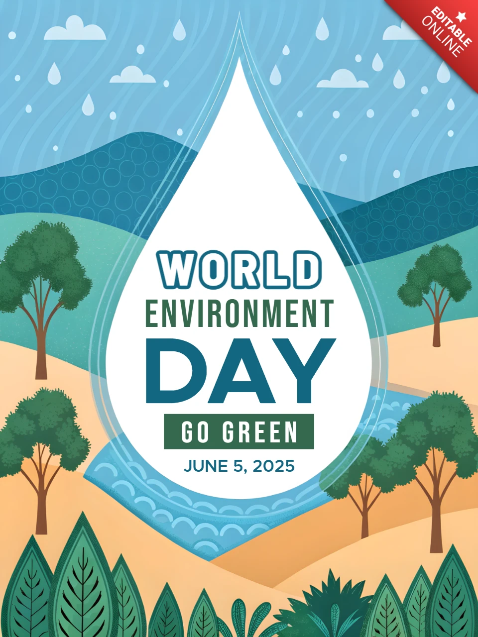 Water Drop Design Template for World Environment Day Celebration