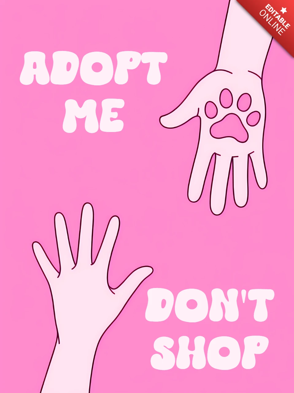 Speelse adoptiebewustwordingsposter sjabloon met handen en pootafdrukontwerp
