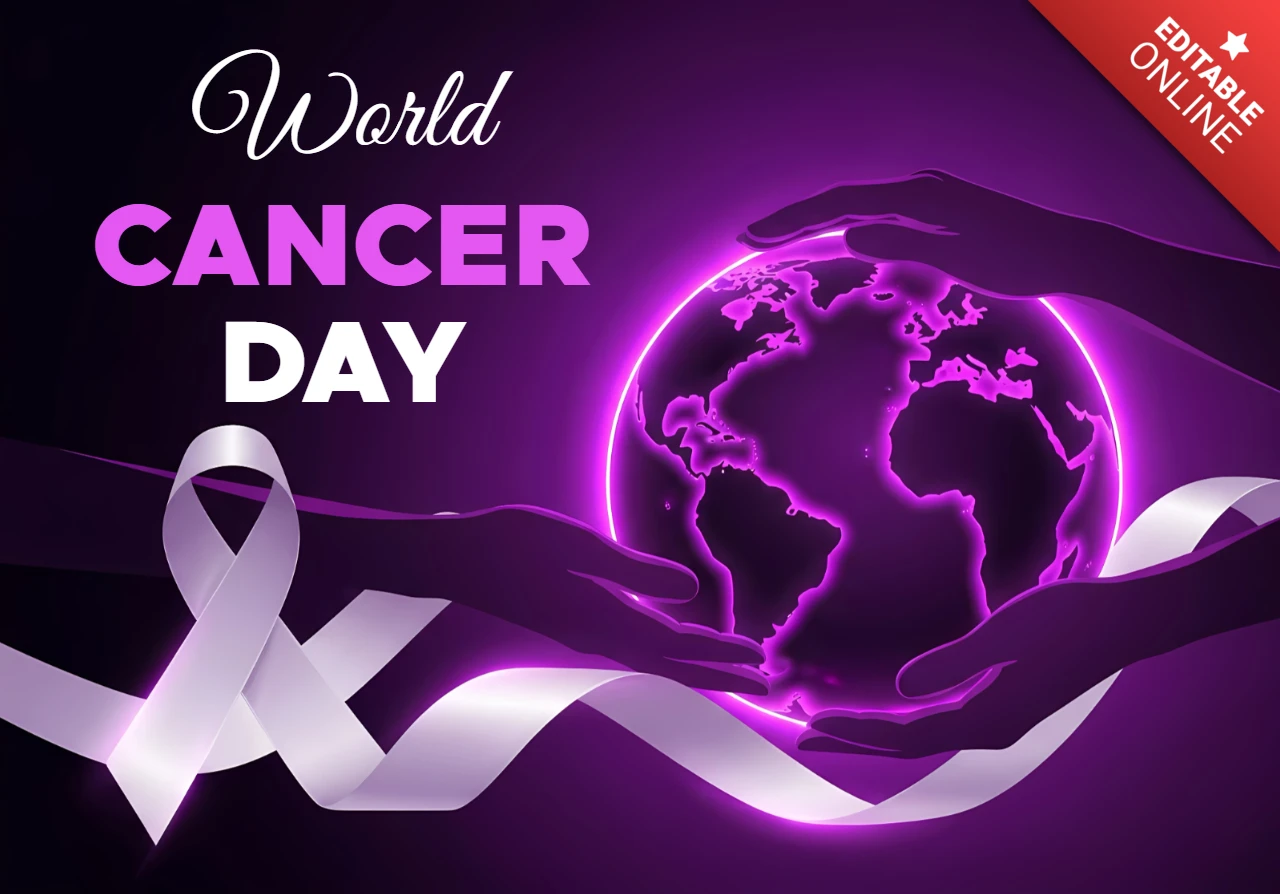 World Cancer Day Awareness Template with Hands and Globe Design for Posters