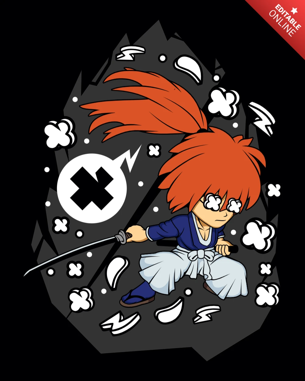 Samurai X Kenshin Himura Cartoon Character Poster Design Template