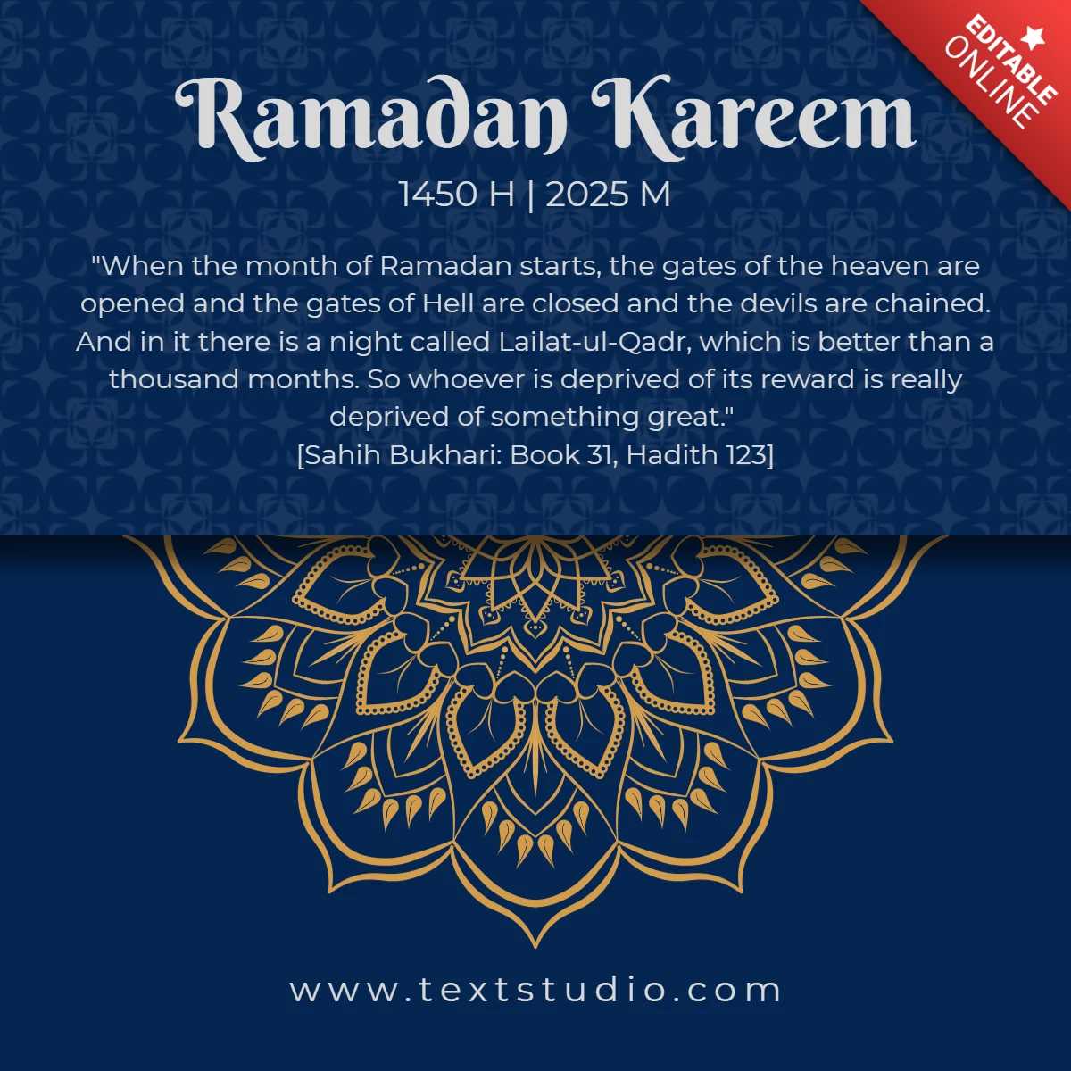 Blauw en wit goud elegante ramadan kareem social media post