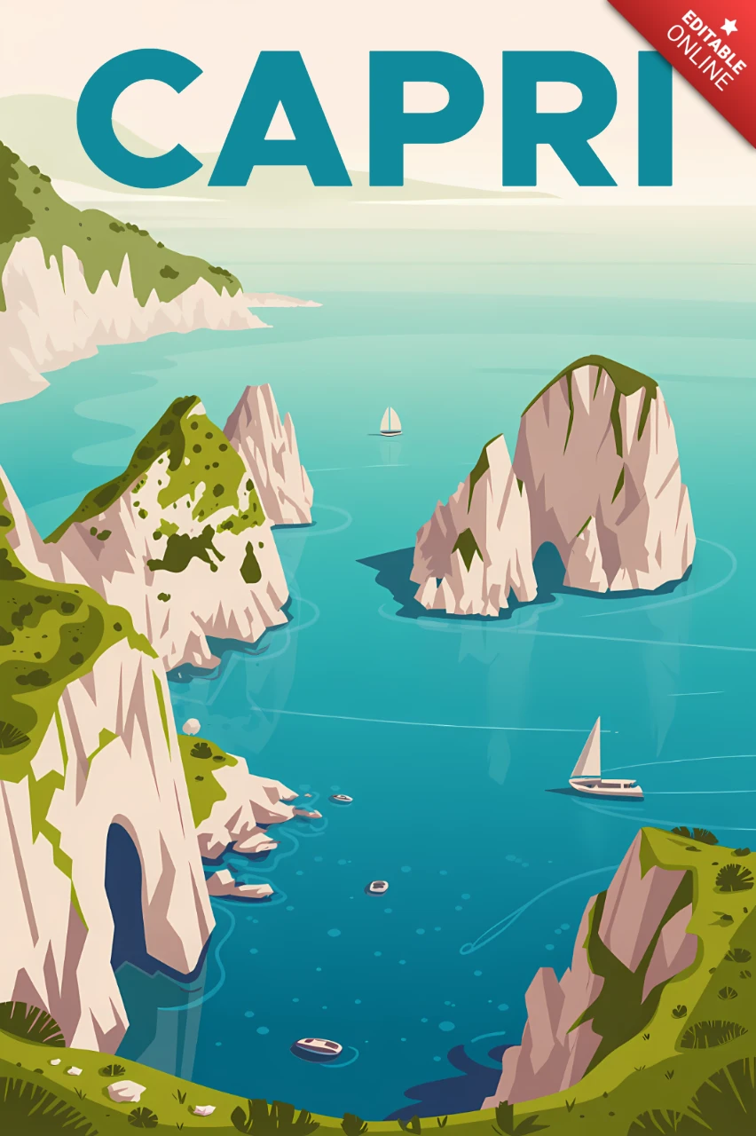 Capri kustlandschap ontwerp sjabloon voor reisposters