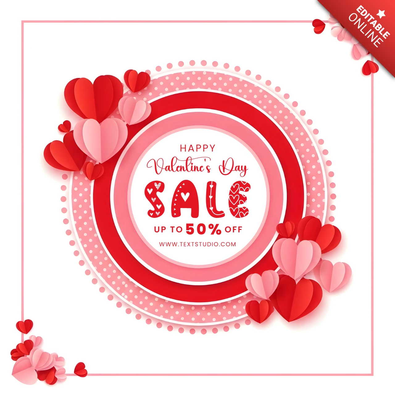 Plantilla de venta del día de San Valentín con diseño de corazones para volantes promocionales