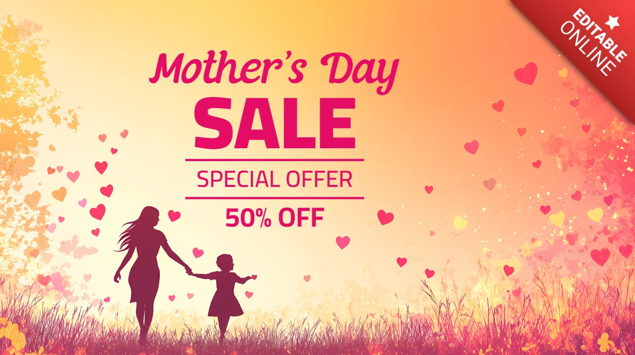 Mother's Day Sale Template - Romantic Gradient Design with Heart Motifs