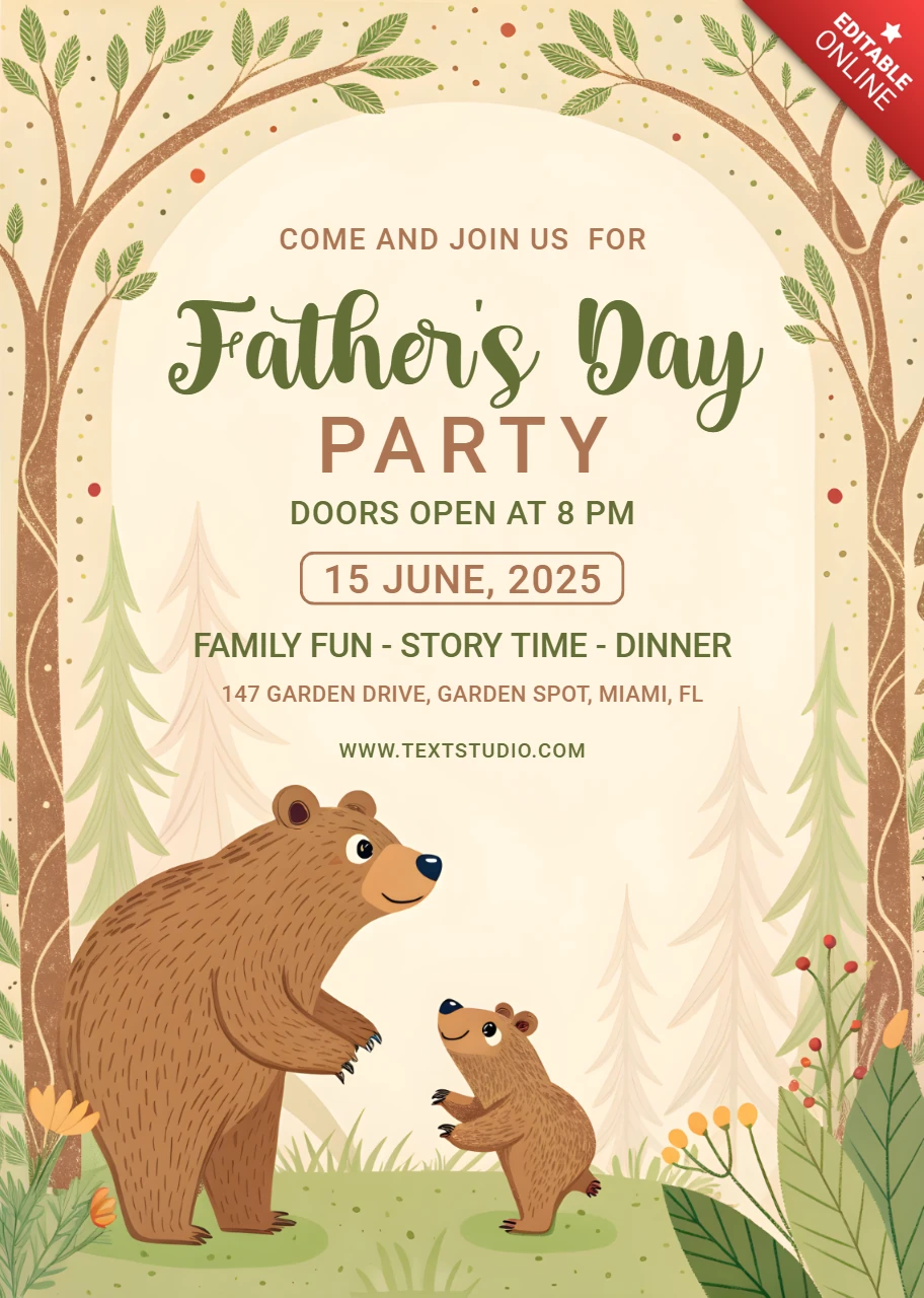 Convite de festa do Dia dos Pais com tema de urso divertido