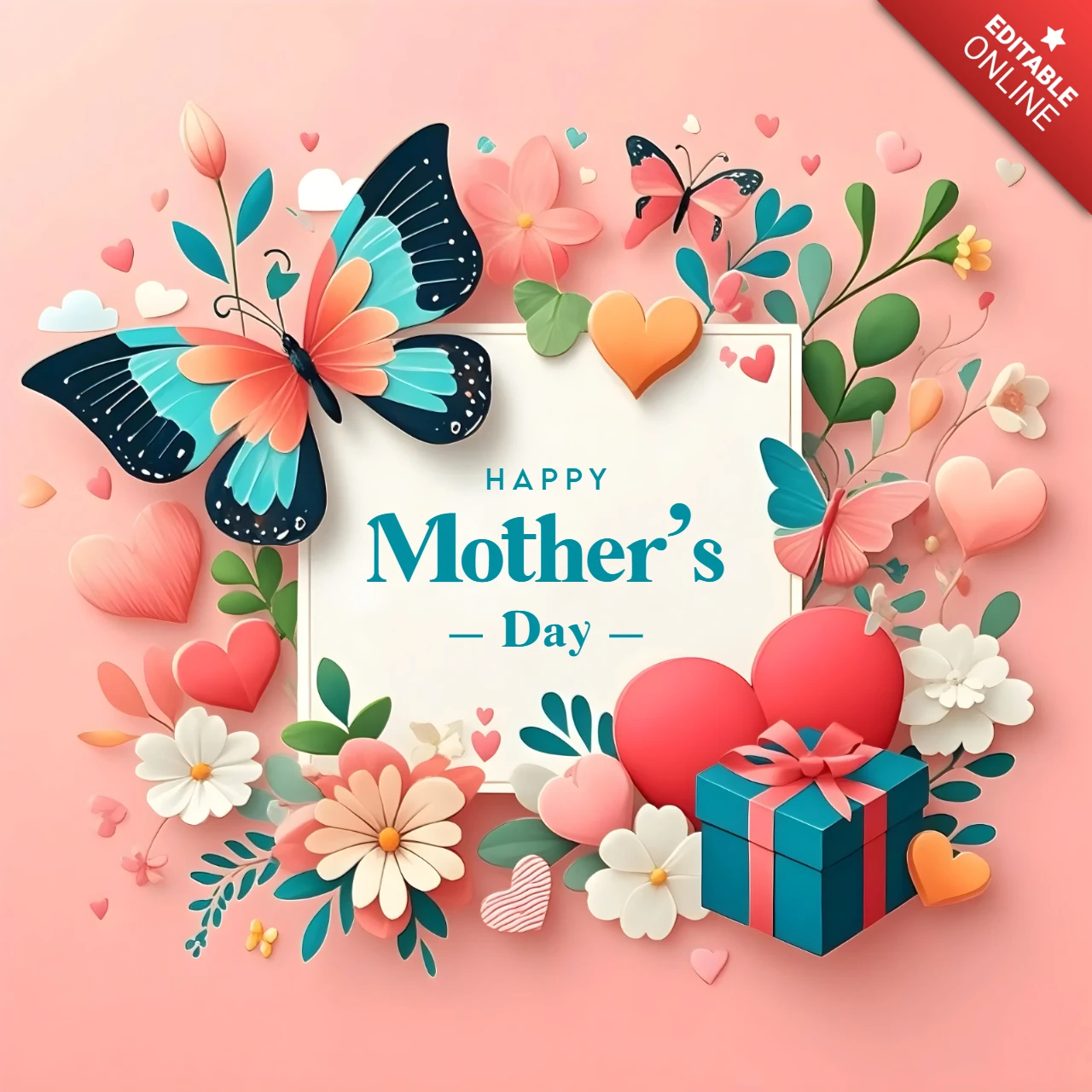 Floral Butterfly Mother's Day Card Template - Editable Design for Celebrations