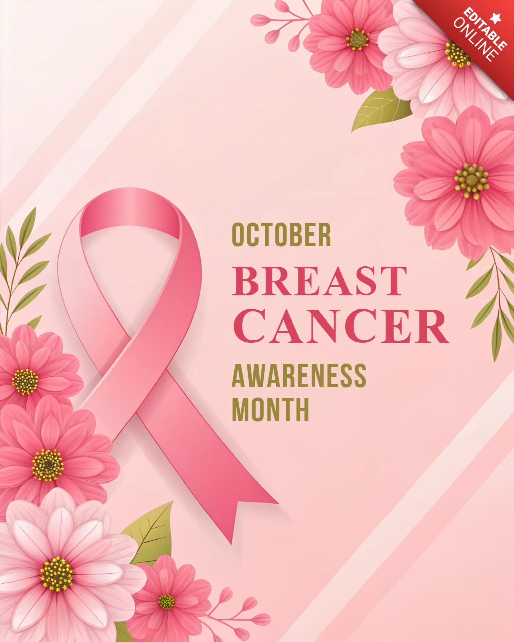 Breast Cancer Awareness Month Floral Design Template for Posters
