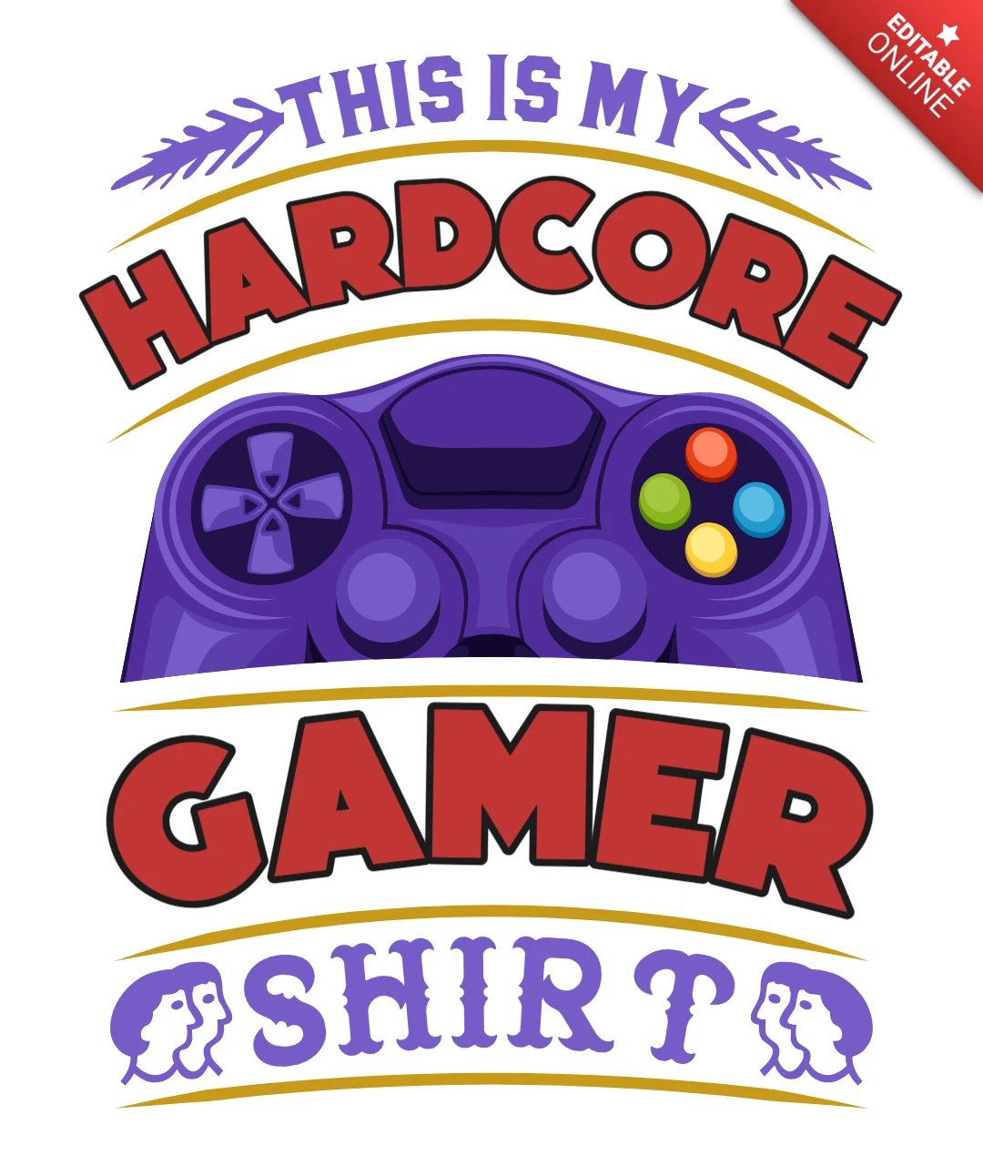 Hardcore gamer gömlek tasarım şablonu - eğlenceli ve eğlenceli grafik stili