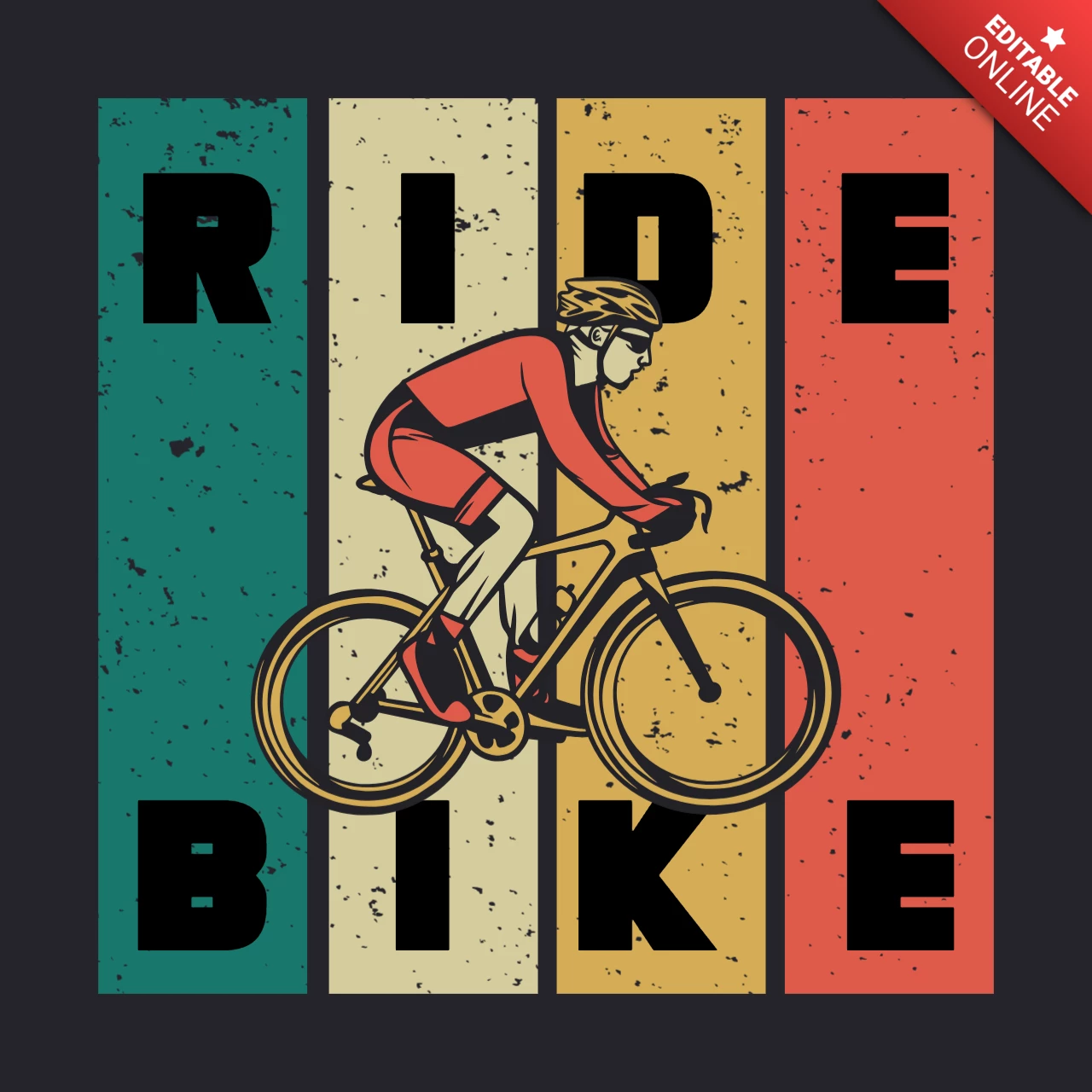 Man Riding Bicycle Vintage T-shirt Design Template