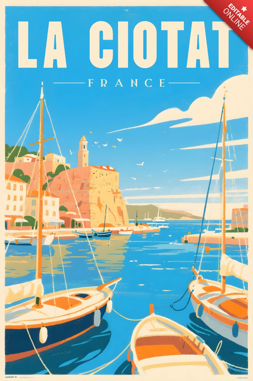 Vintage Coastal Design Template with Boats for Travel Poster