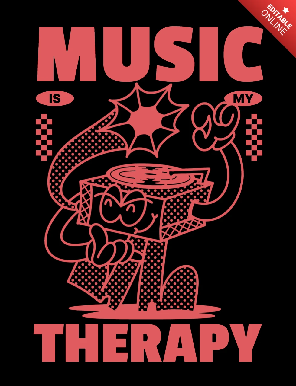 Music is My Therapy A Creative Illustration for Sound Lovers T-Shirt Design Template