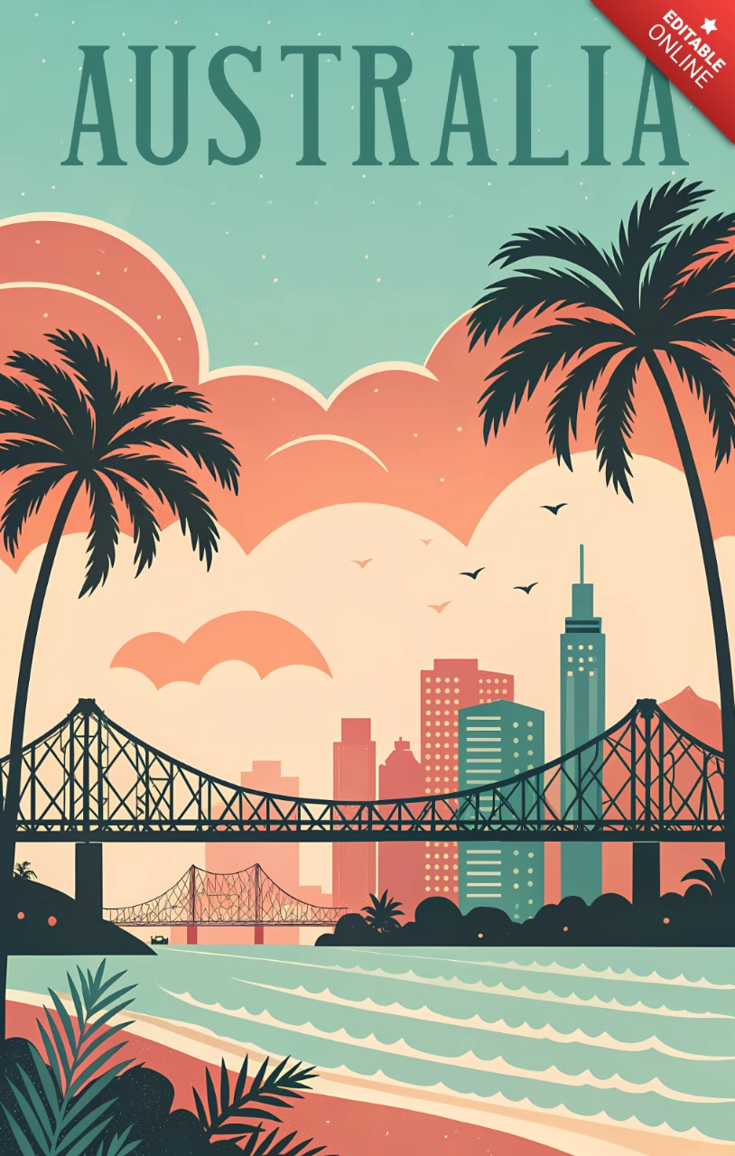 Modèle de design rétro australien pour affiches de voyage