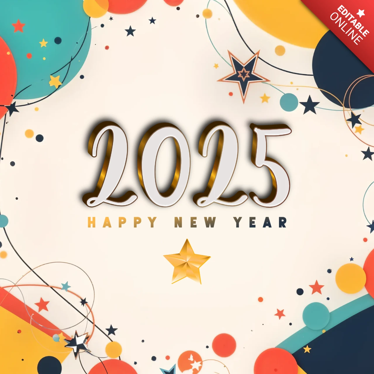 Childish Colorful New Year 2025 Instagram Post Design Template