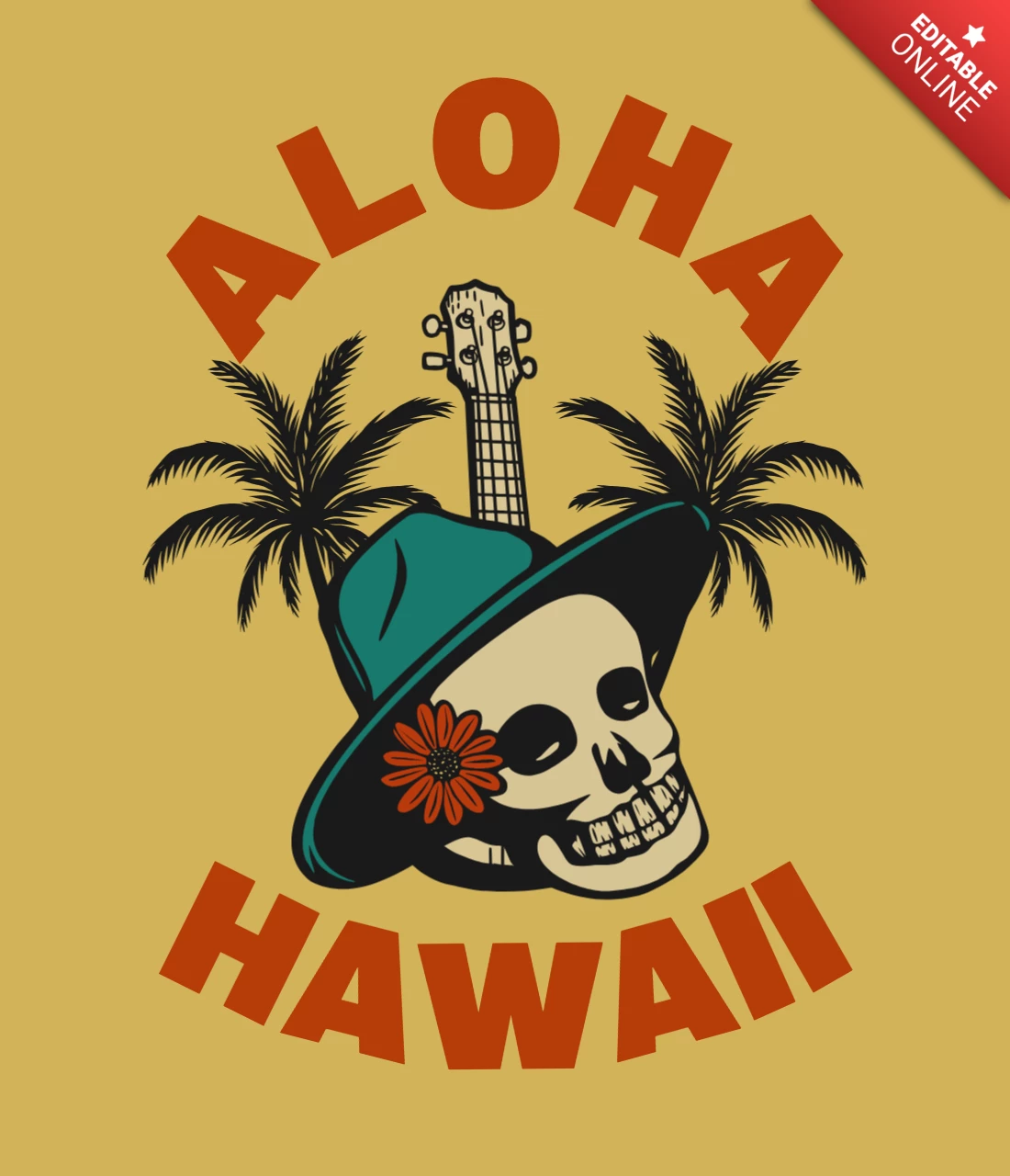 Aloha Hawaii with Skull Vintage T-shirt Design Template