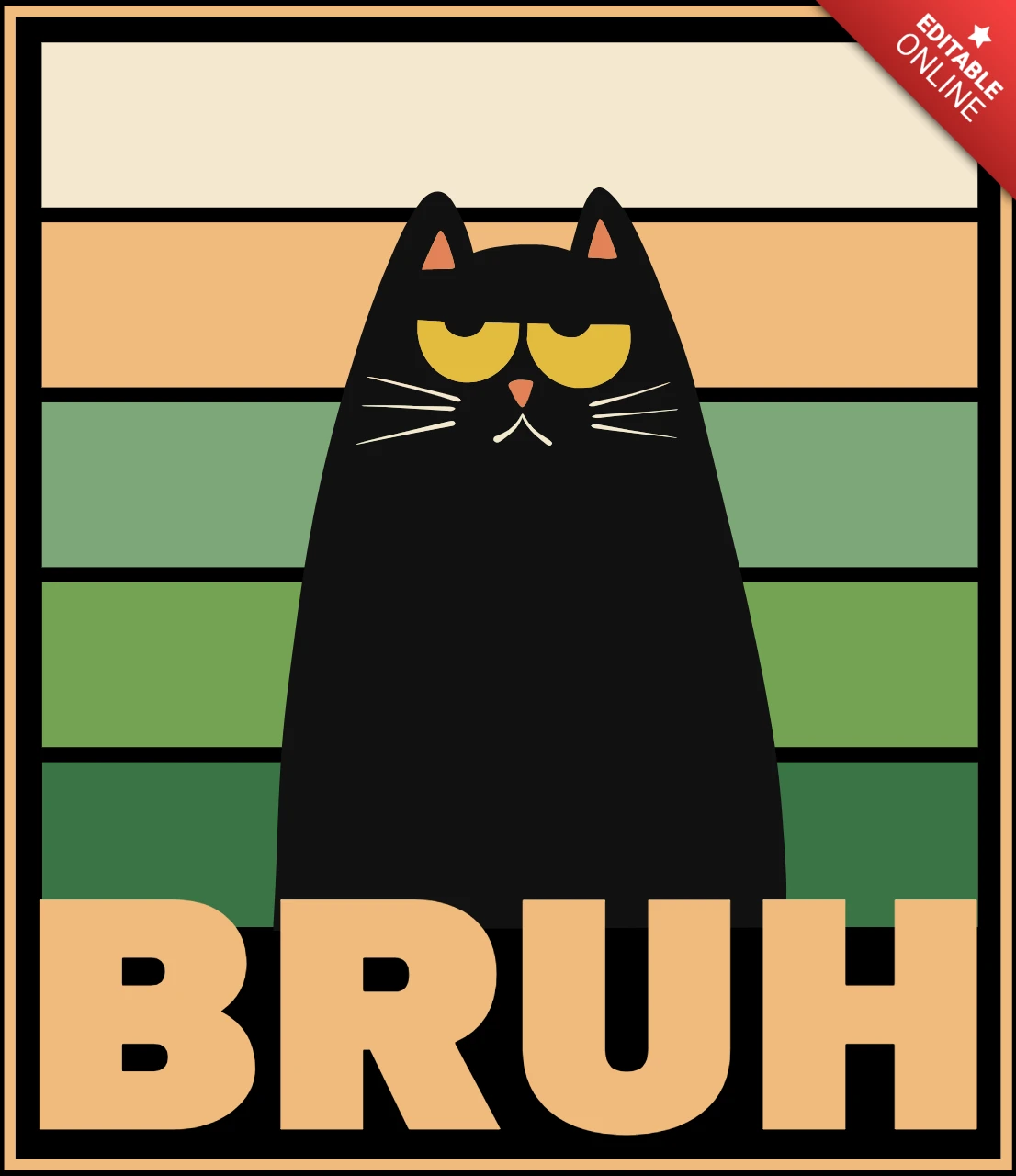 Retro Flat Cat Illustration Template for T-Shirt Design
