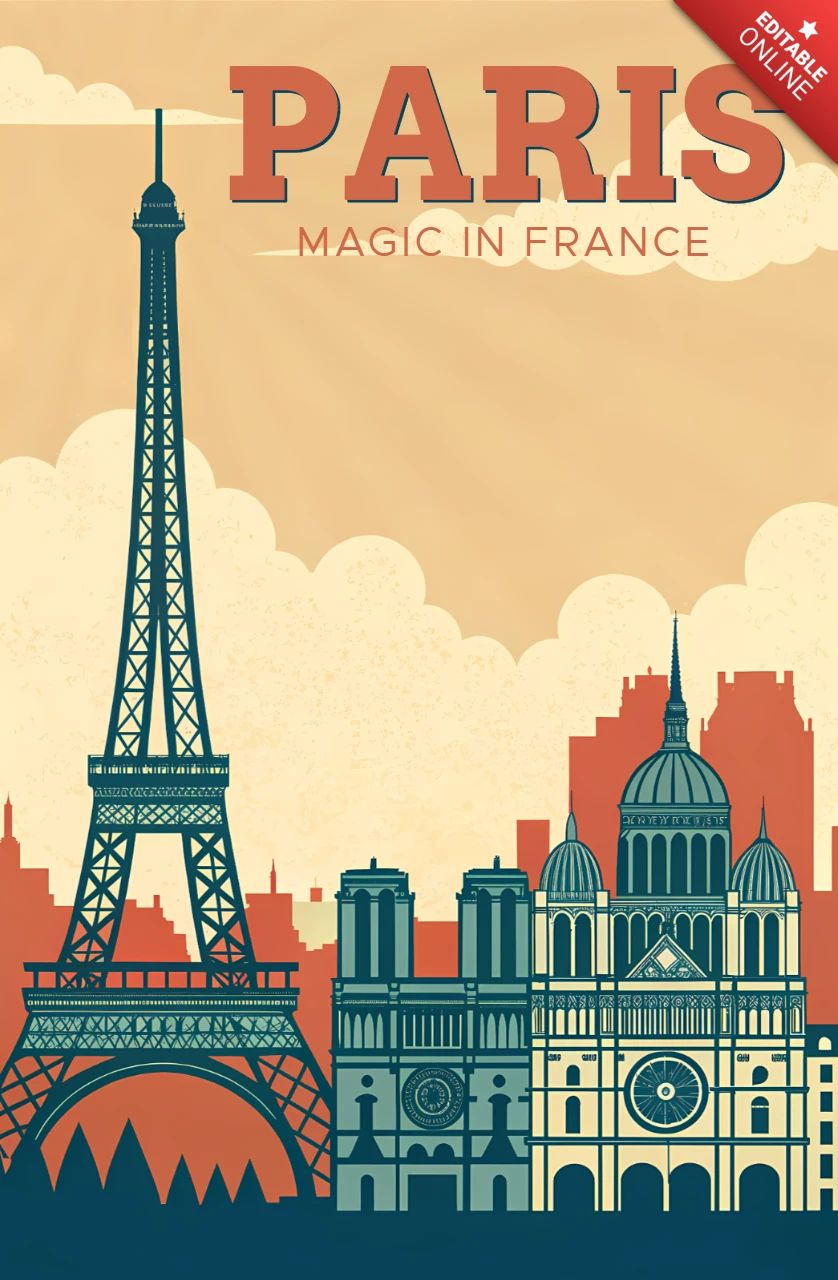 Diseño vintage de la Torre Eiffel de París para plantilla de carteles de viaje