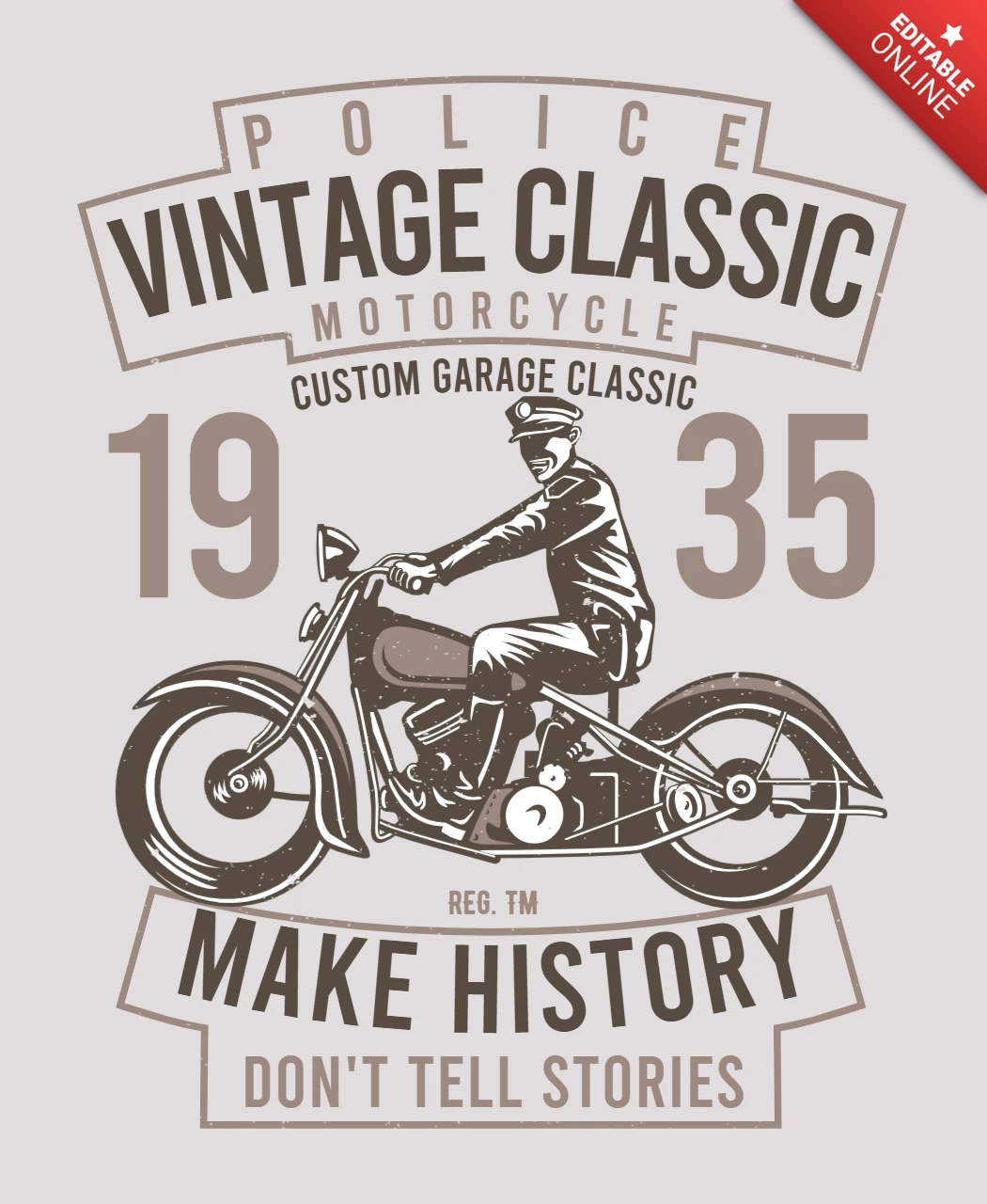 Modelo de design de camiseta de motocicleta clássica da polícia vintage