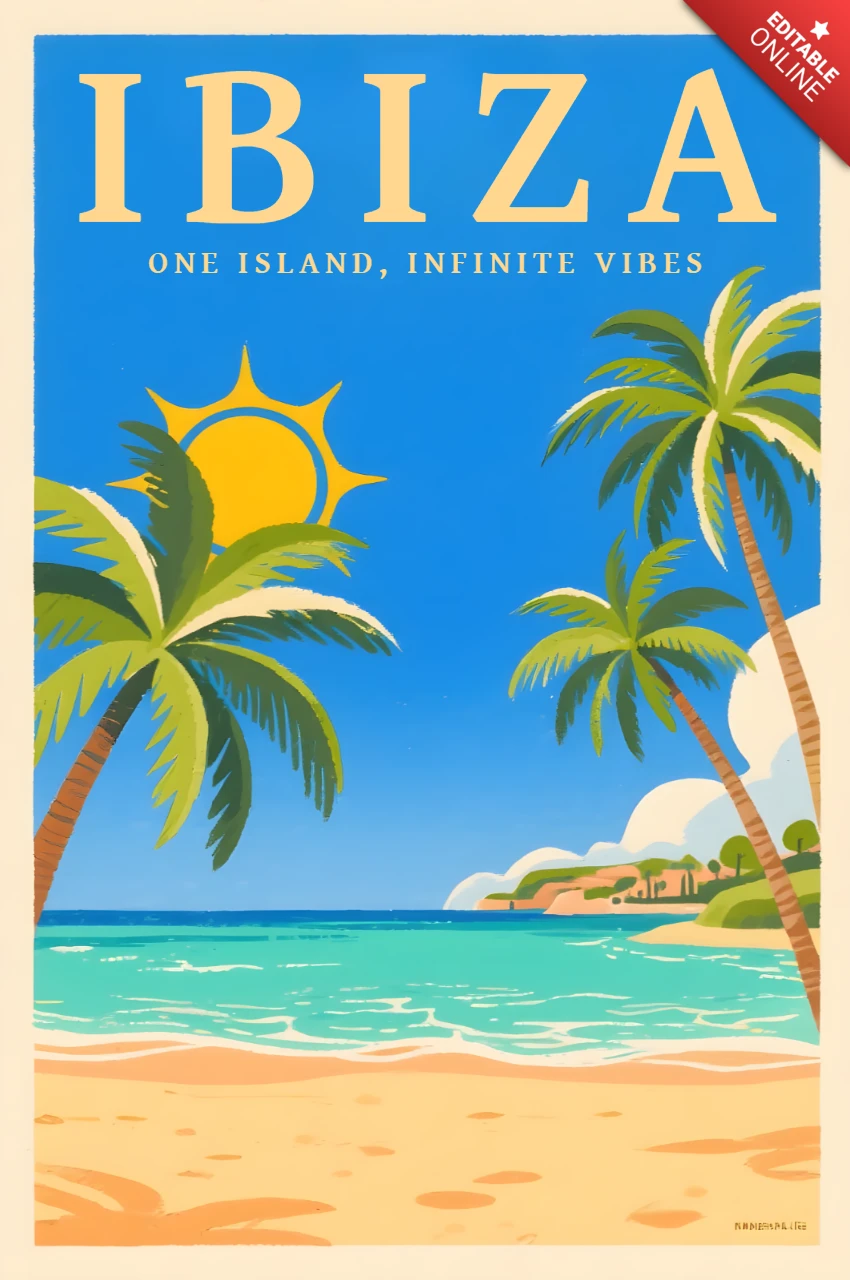 Retro Ibiza Beach Design Template for Travel Posters