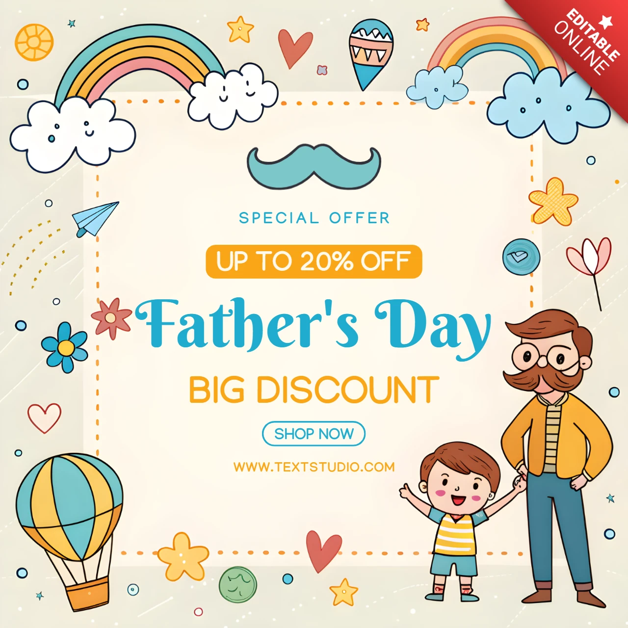 Whimsical Father's Day Discount Template Design for Kids