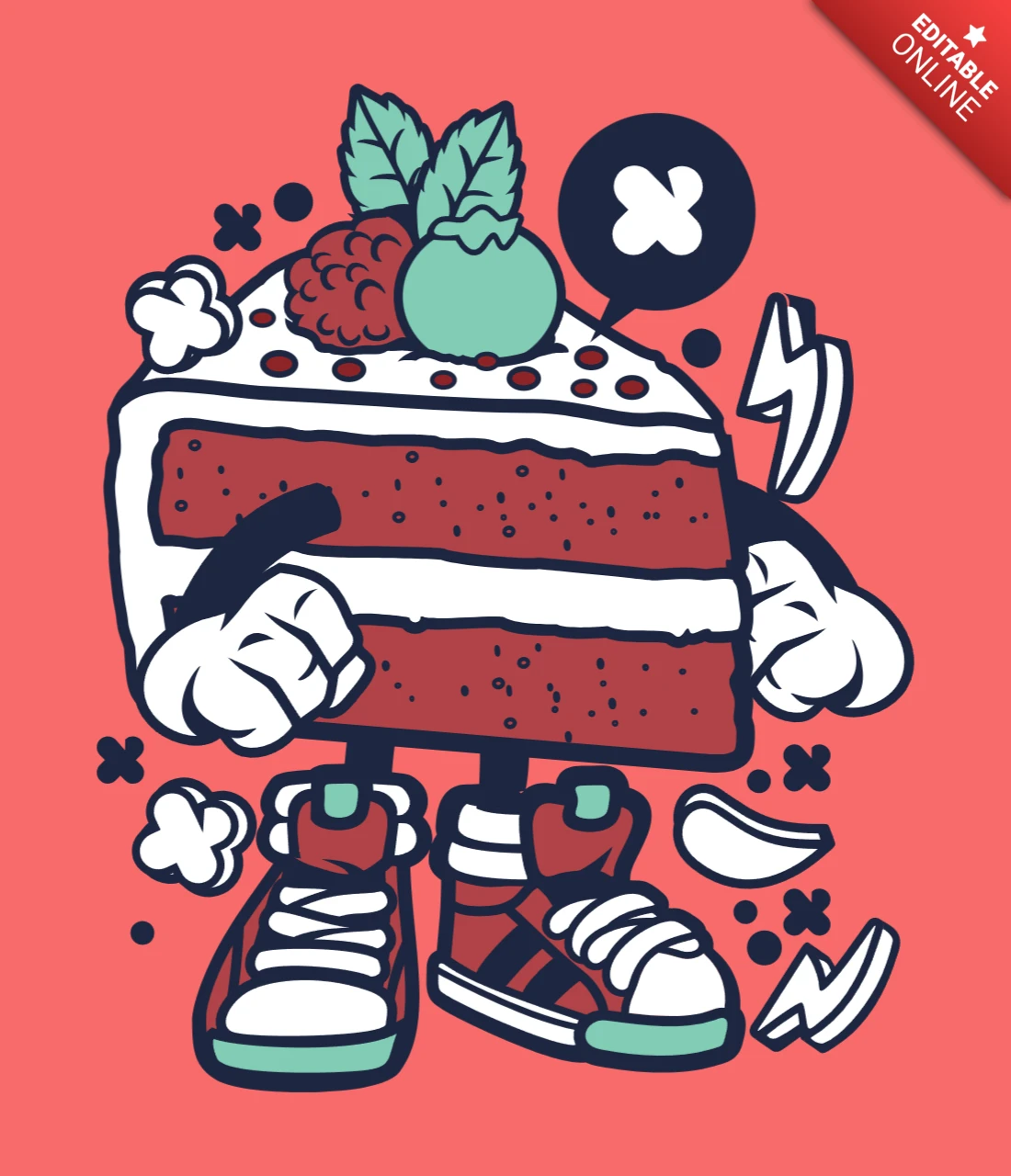 Red Velvet Cake Cartoon Character Poster Design Template