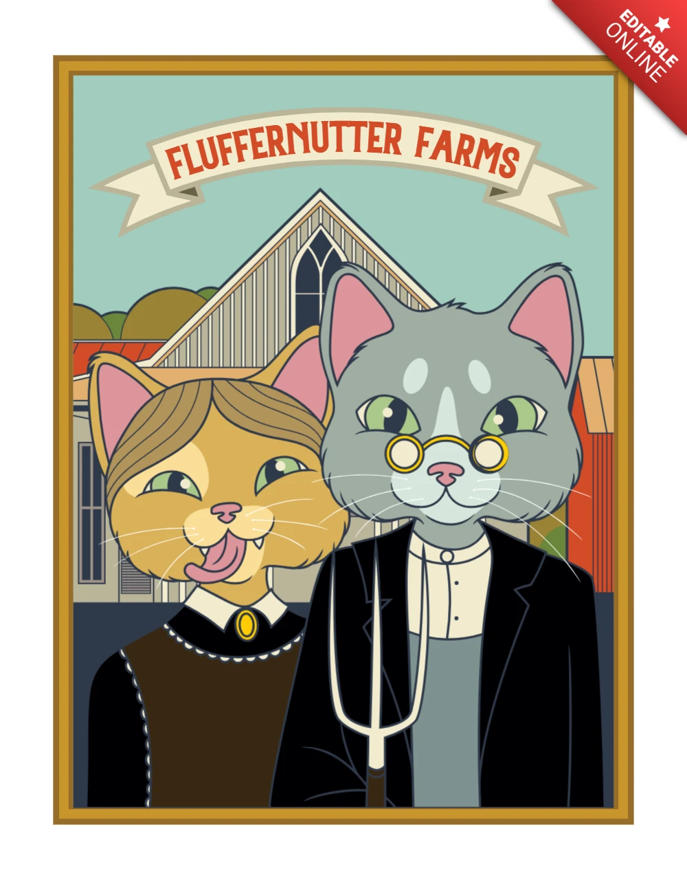 Шаблон футболки с изображением американского готического кота от Fluffernutter Farms