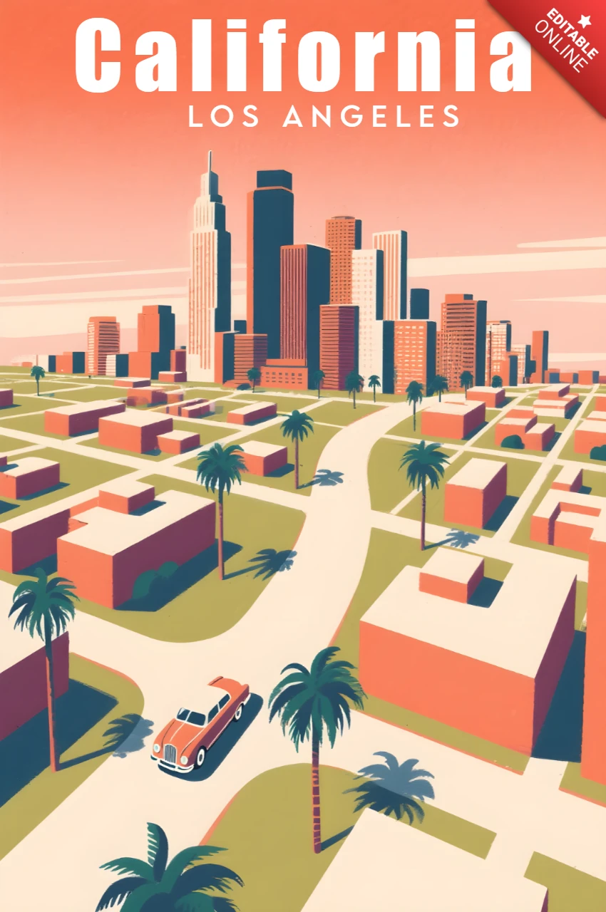 Retro Californië Los Angeles ontwerp sjabloon voor reisposter