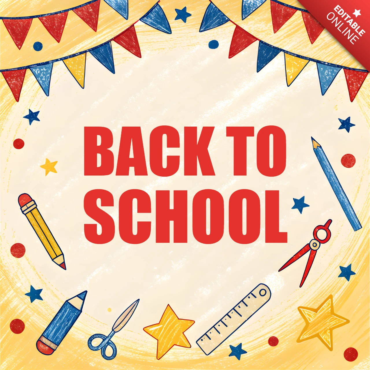 Back to School Design Template with Colorful Banners and School Supplies for Posters