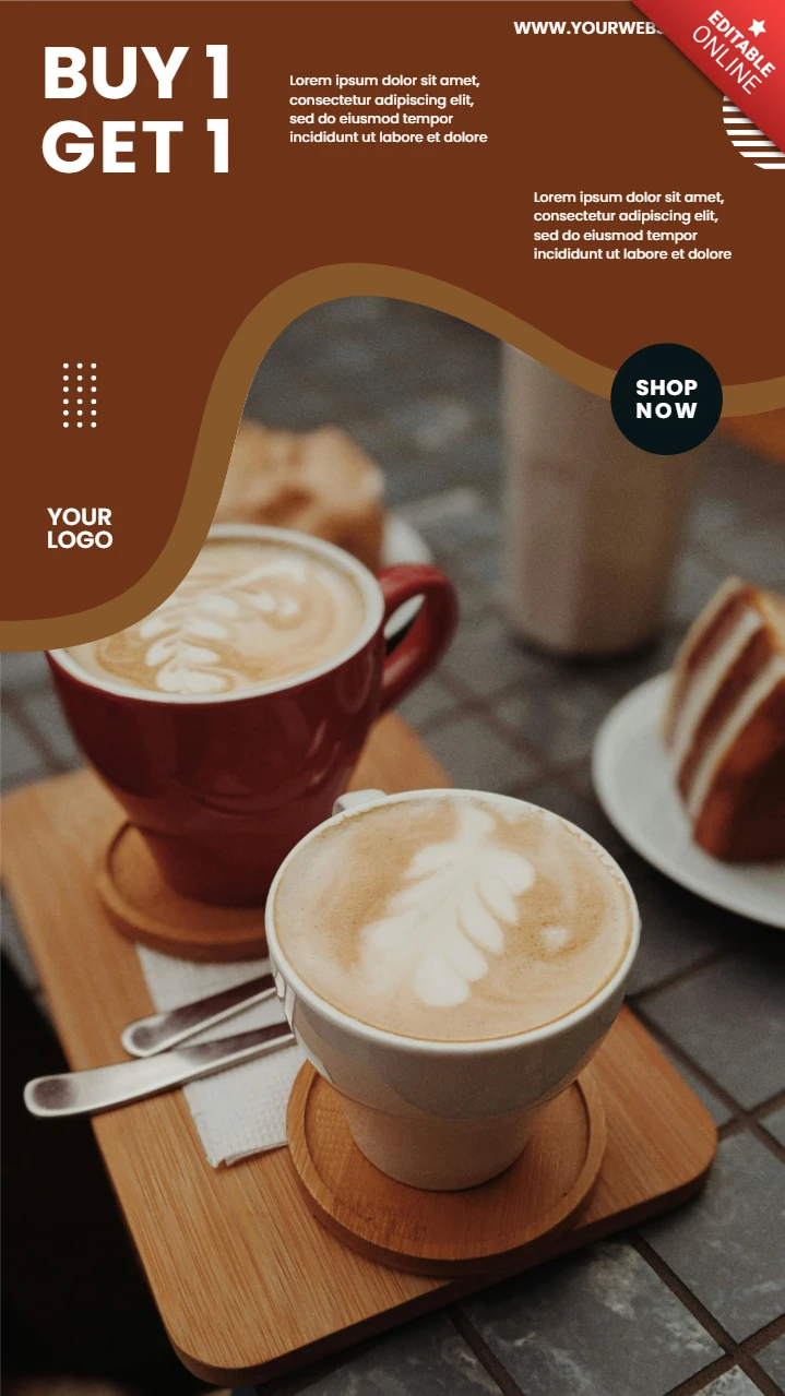 Kaufen Sie 1 erhalten 1 Kaffee Verkauf Instagram Geschichte Post Design Vorlage