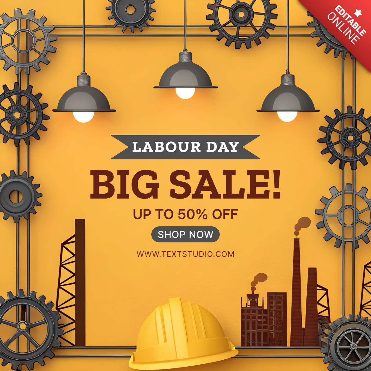 **"Industrial Style Labour Day Sale Template – Editable Design for Promotions"**