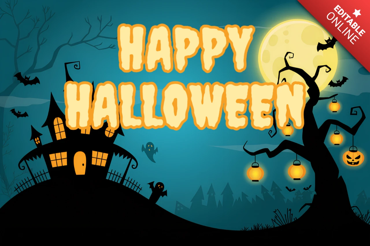 Modello di design di Halloween spettrale con casa infestata per inviti a feste