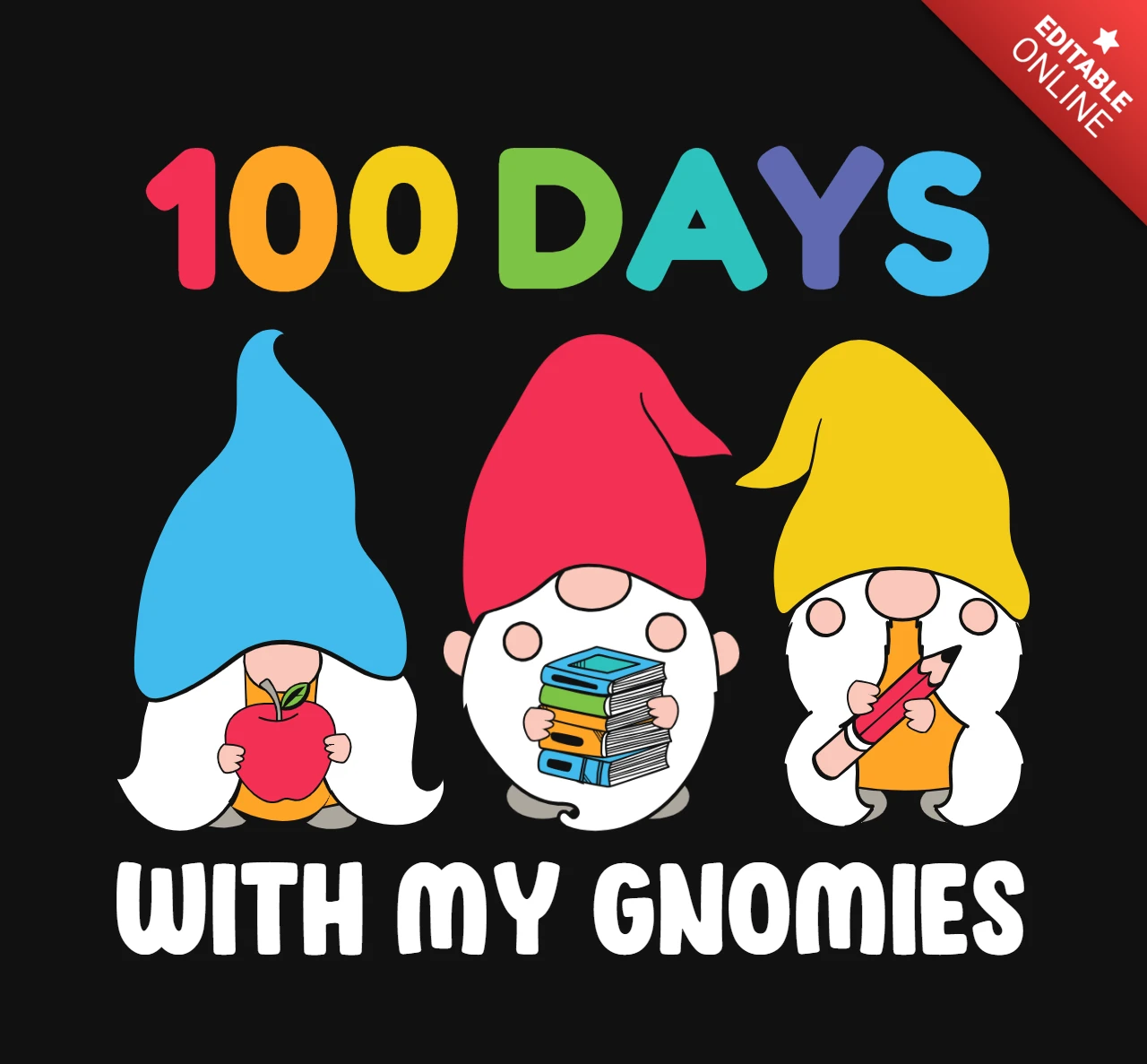 100ste schooldag gnomies t-shirt ontwerpsjabloon