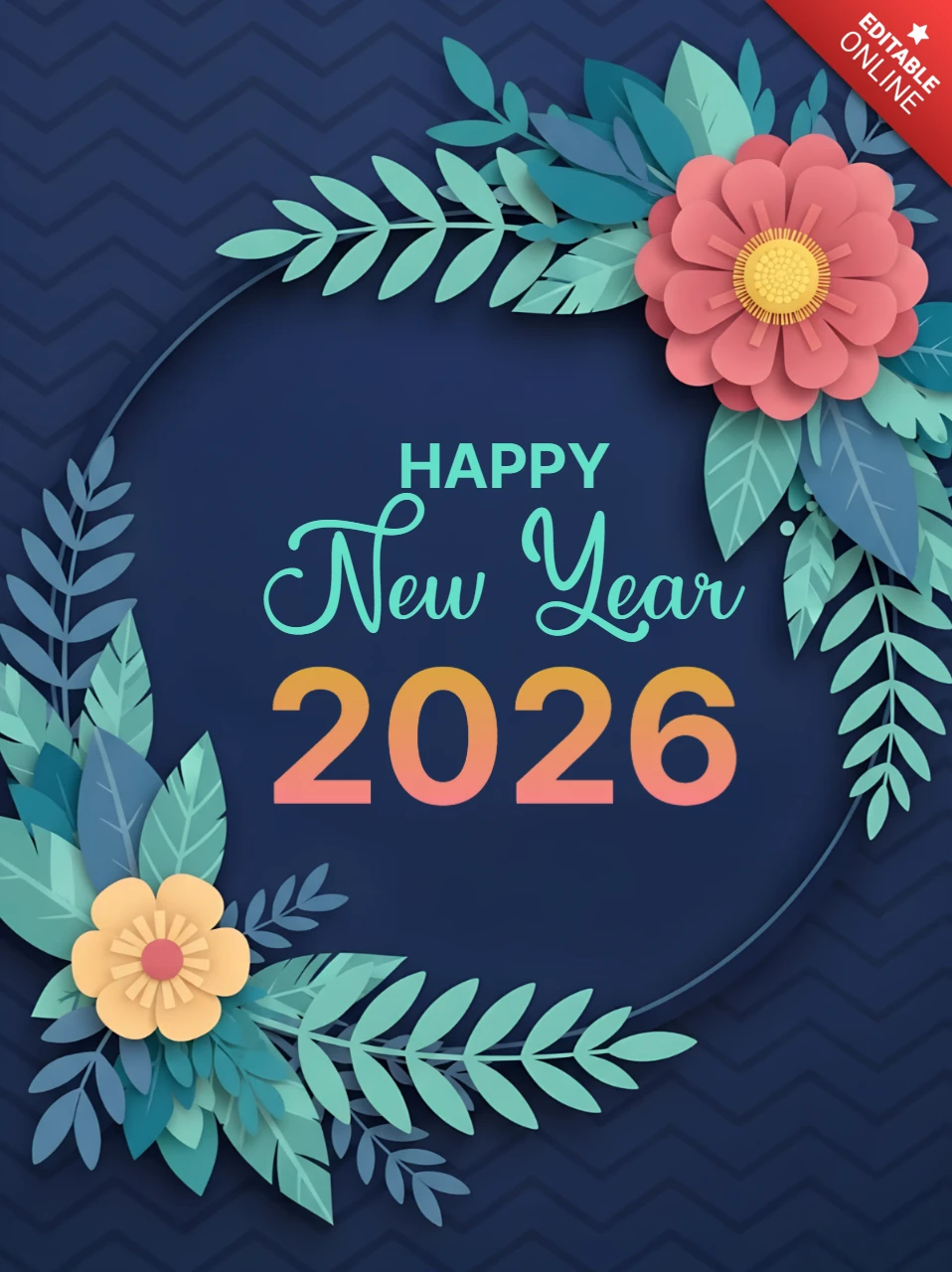 Floral New Year 2026 Greeting Card Design Template