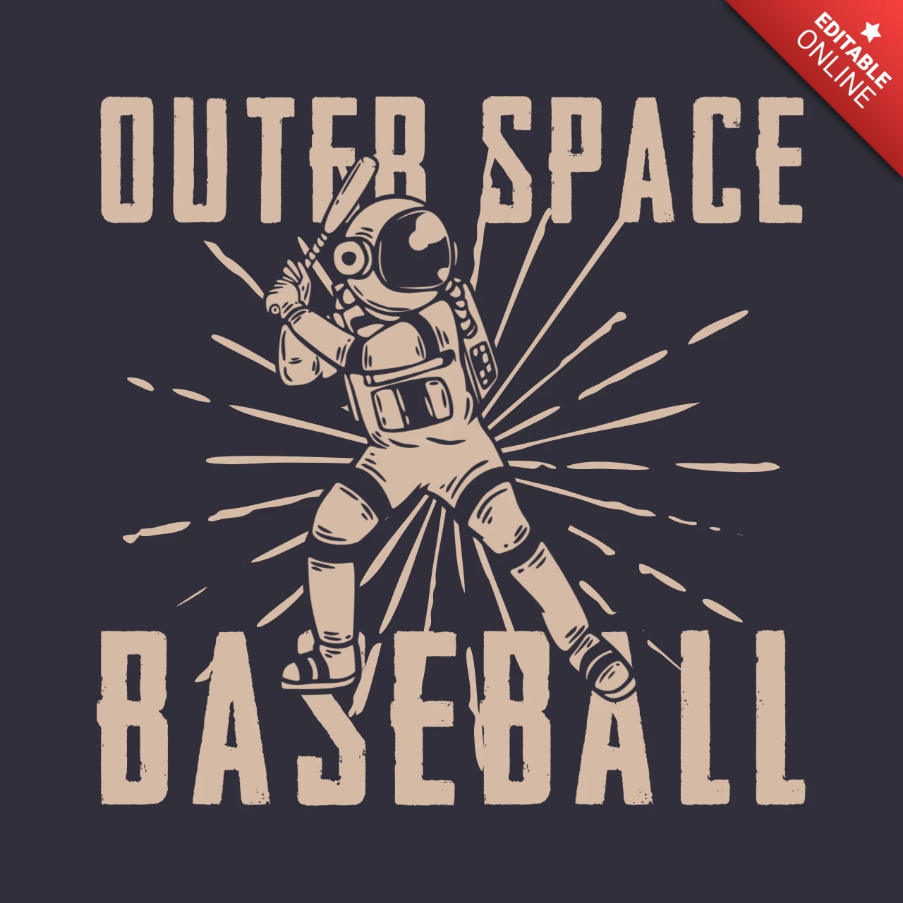 Modelo de design de camiseta vintage de astronauta jogando beisebol