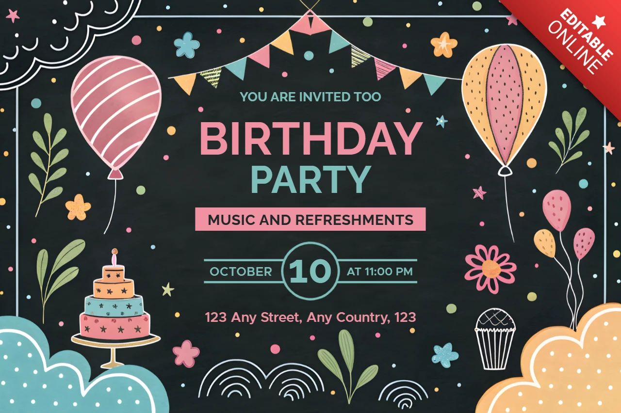 Invito per festa di compleanno in stile lavagna - design modificabile per celebrazioni