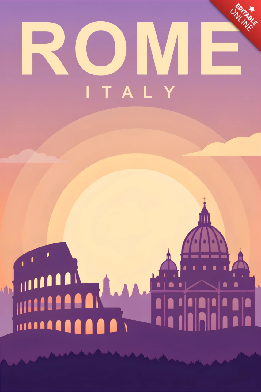 Vintage ontwerp sjabloon voor reisposter naar Rome, Italië
