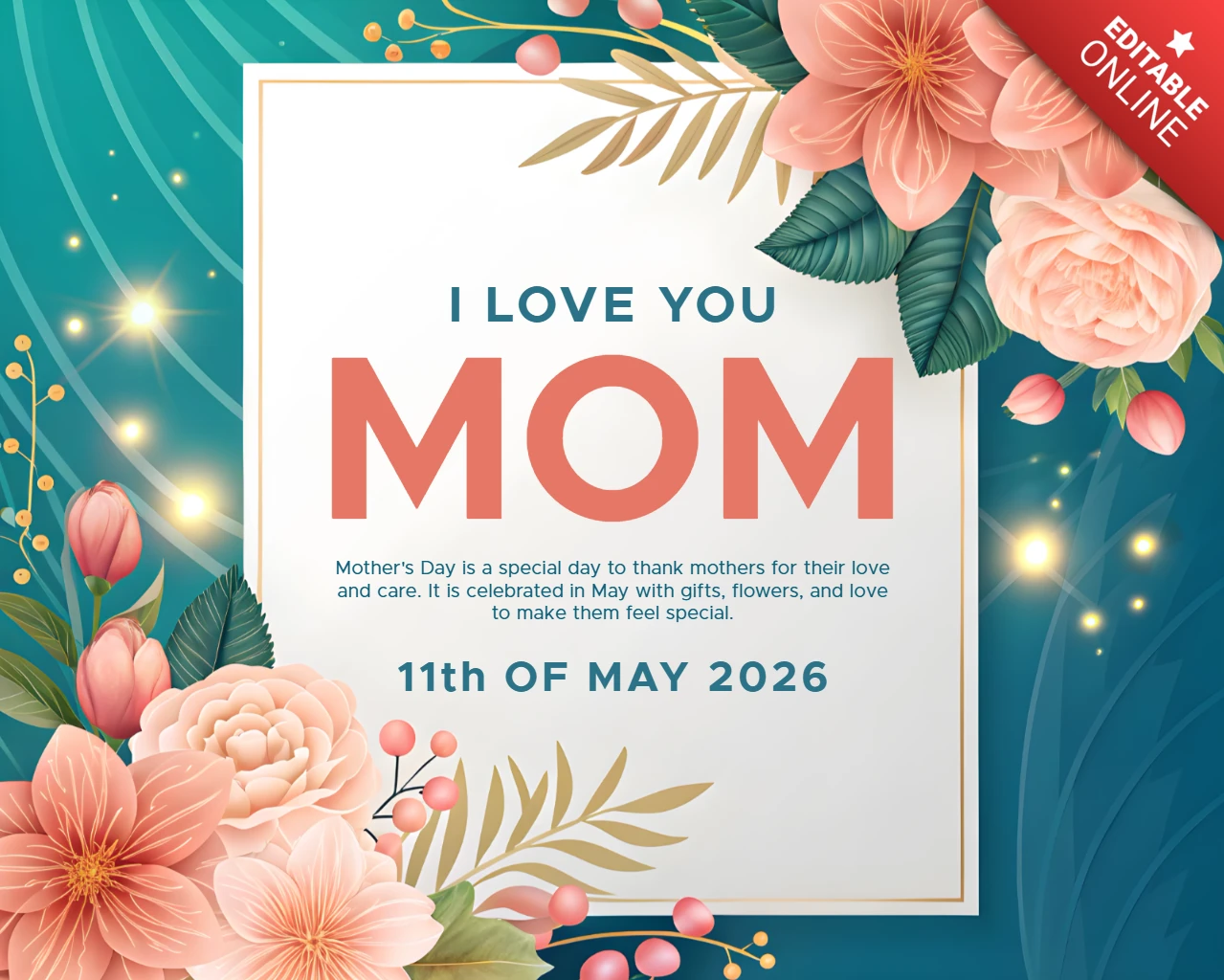 Floral Mother's Day Greeting Card Template - Elegant Design for Celebrating Mom