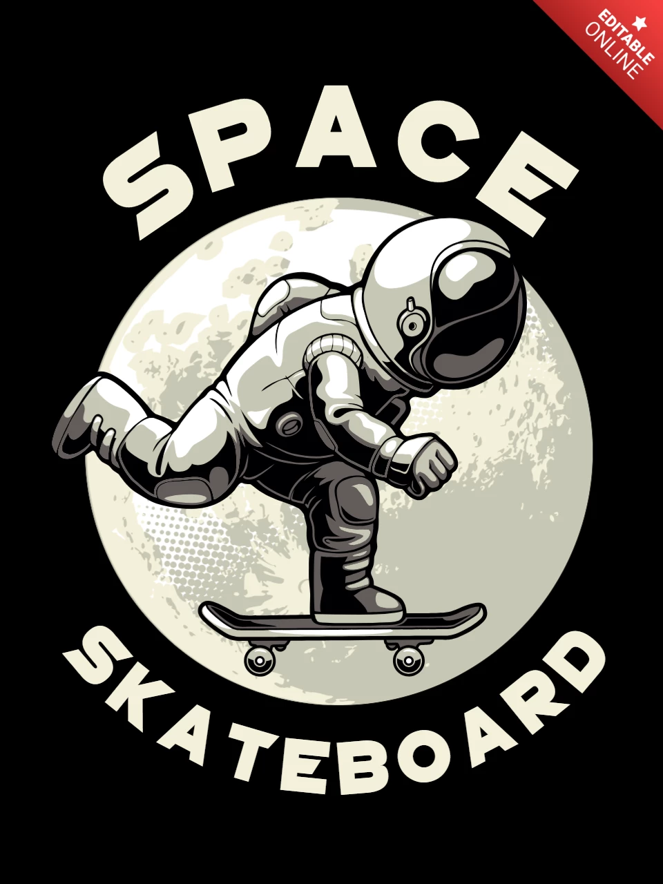Space Skateboard With Astronaut And Moon T-shirt Design Template