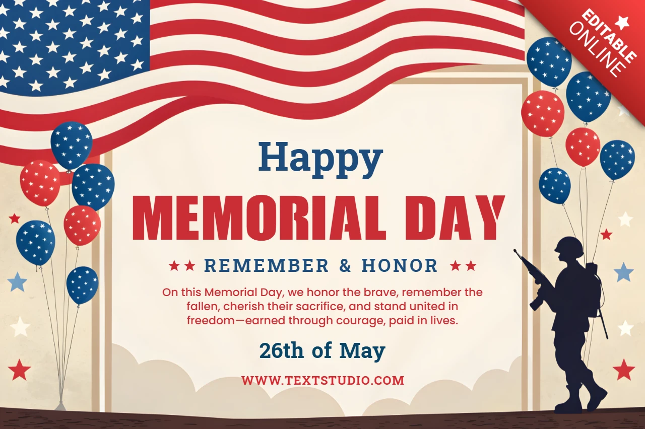 Patriotic Memorial Day Celebration Template - Editable Design with Vintage Style