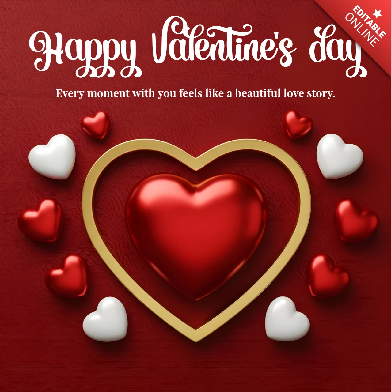 Valentine's Day 3D Heart Design Template for Greeting Cards