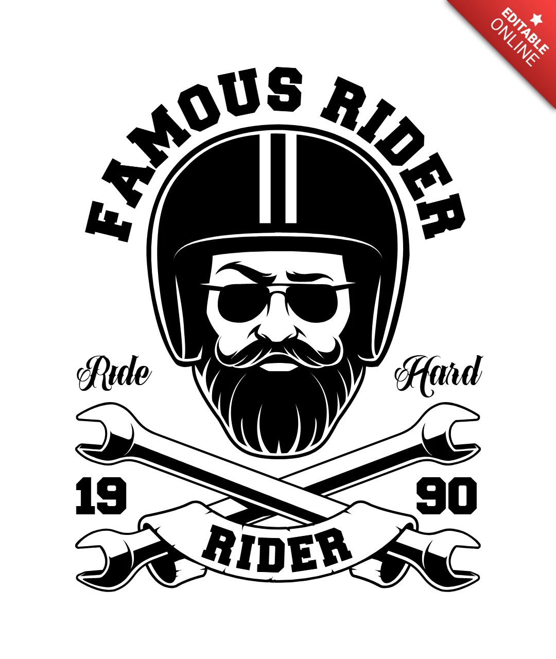 Biker mit bart und gekreuzten schlüsseln t-shirt design vorlage