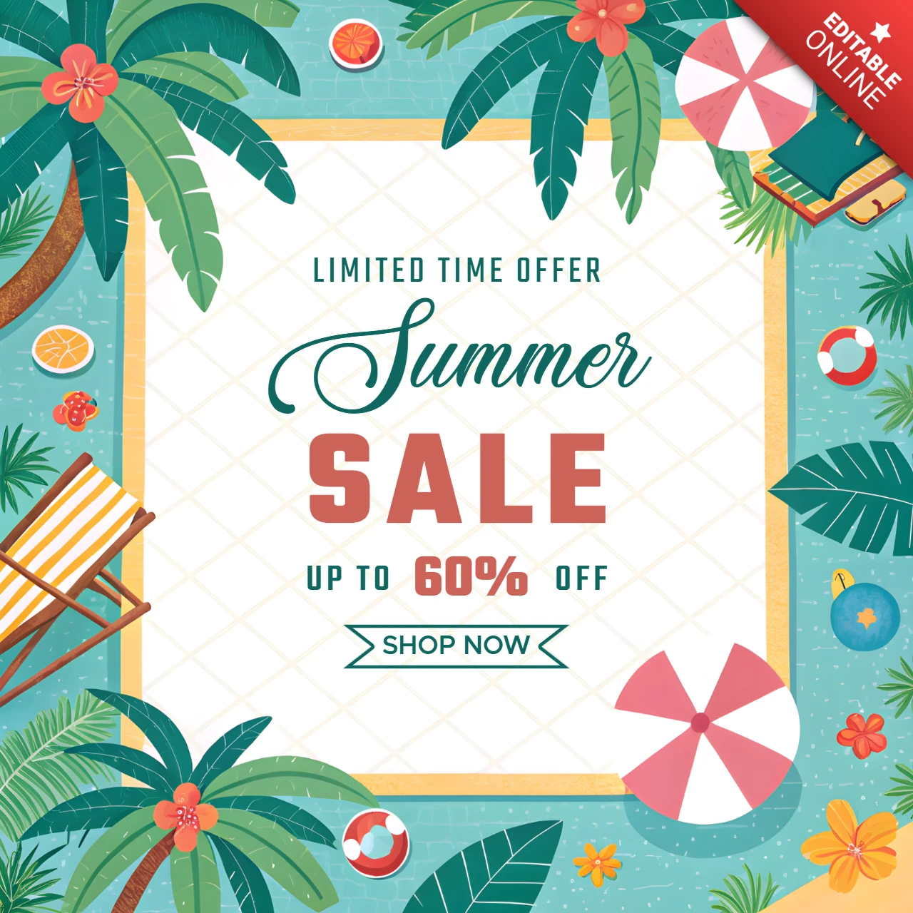 Plantilla de diseño vibrante para ventas de verano para campañas promocionales
