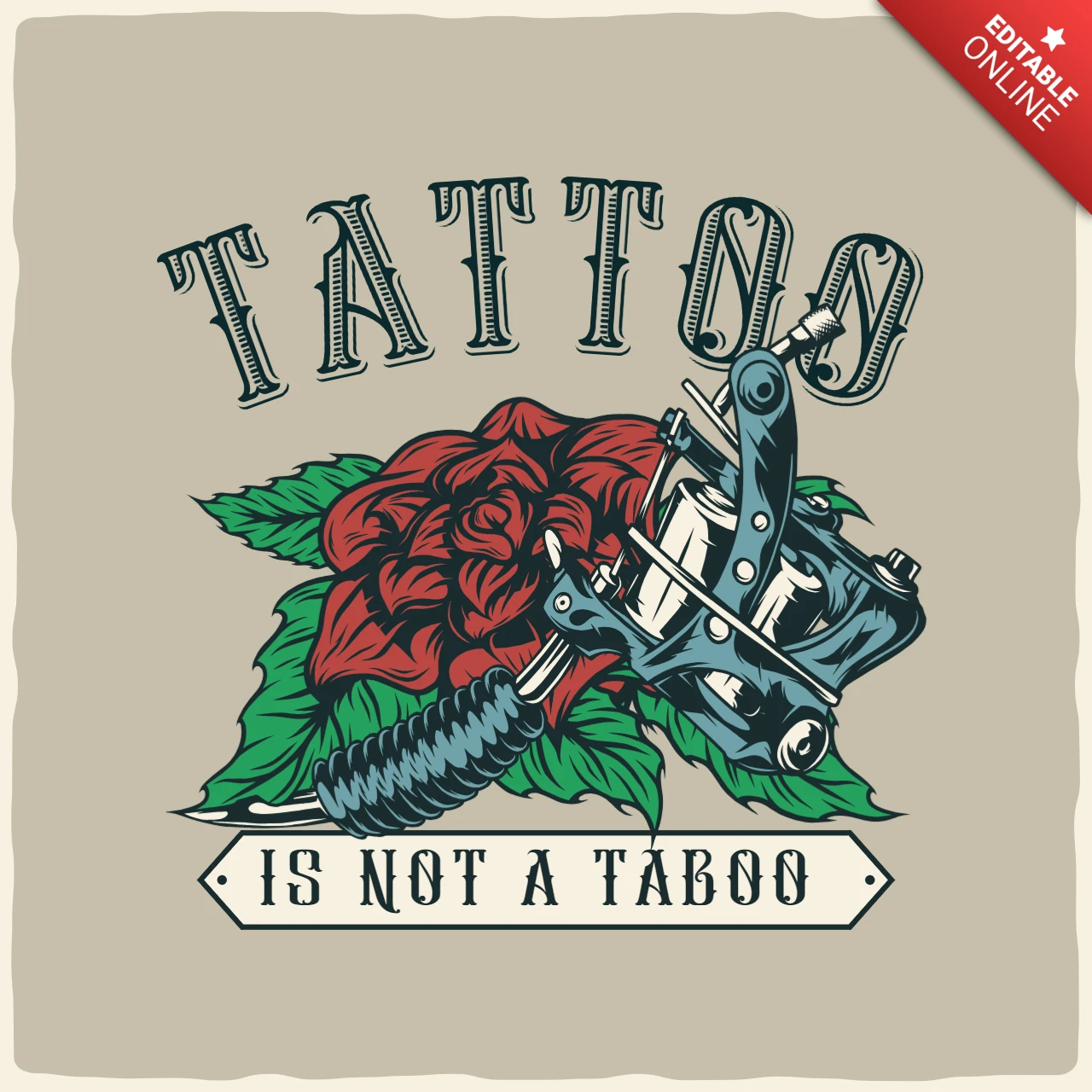 Rose with Tattoo Machine T-shirt Design Template