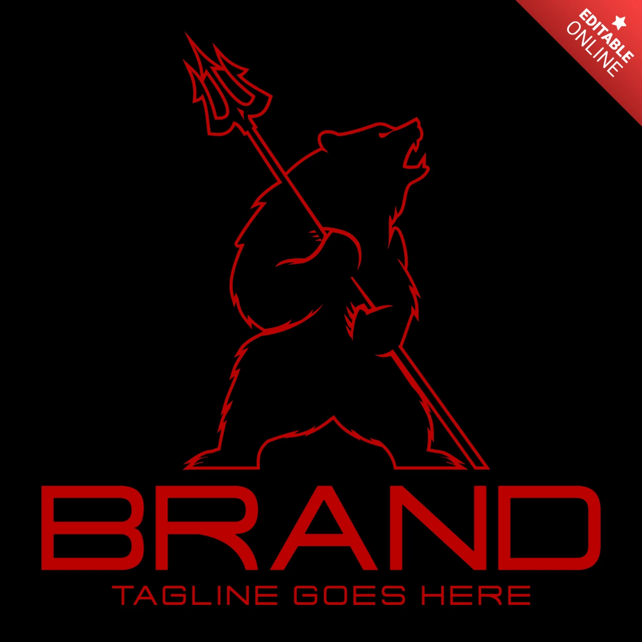 Modelo de design do logotipo do urso e do tridente