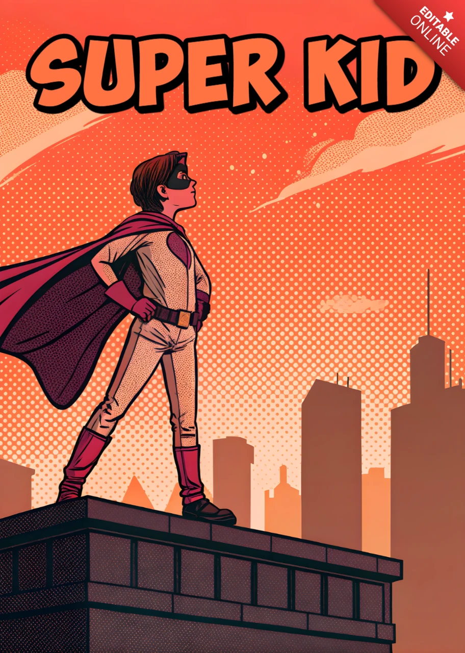 Superhero Kid Design Template for Comic Style Posters