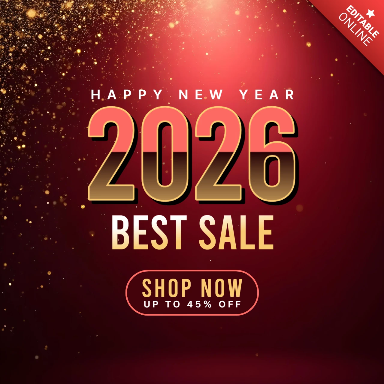 Luxurious Red and Gold New Year 2026 Sale Template