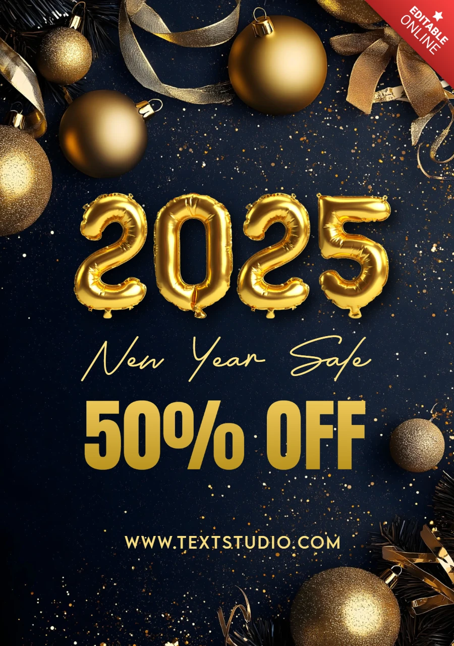 Gold Balloons New Year Sale 2025 Design Template