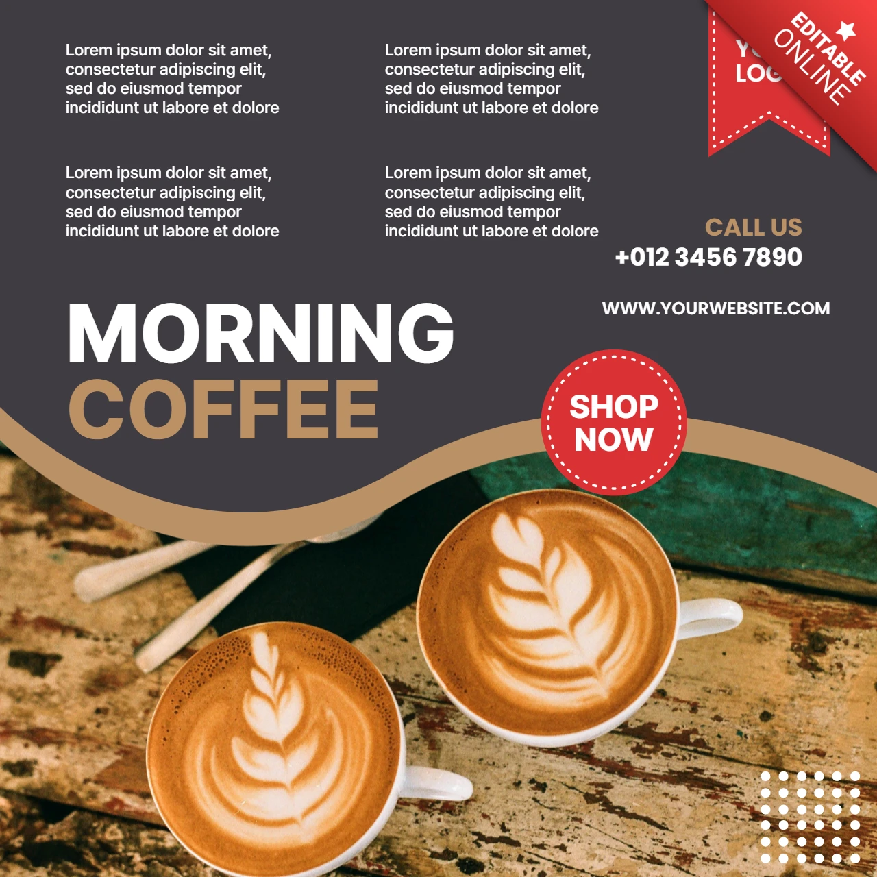 モーニングコーヒーのソーシャルメディア投稿デザインテンプレート