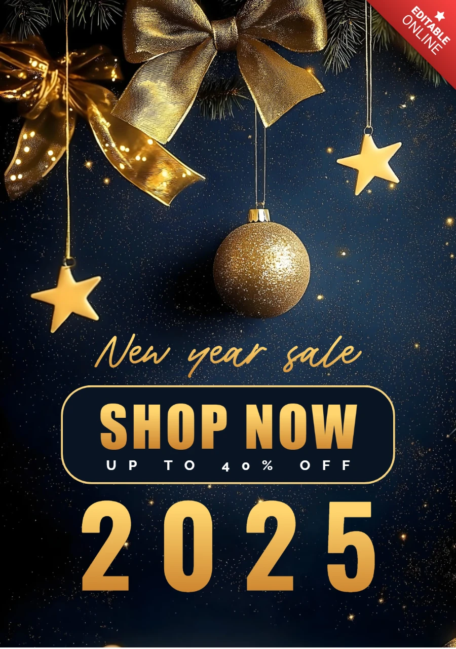 Décorations dorées pour le nouvel an Modèle d'affiche pour la vente