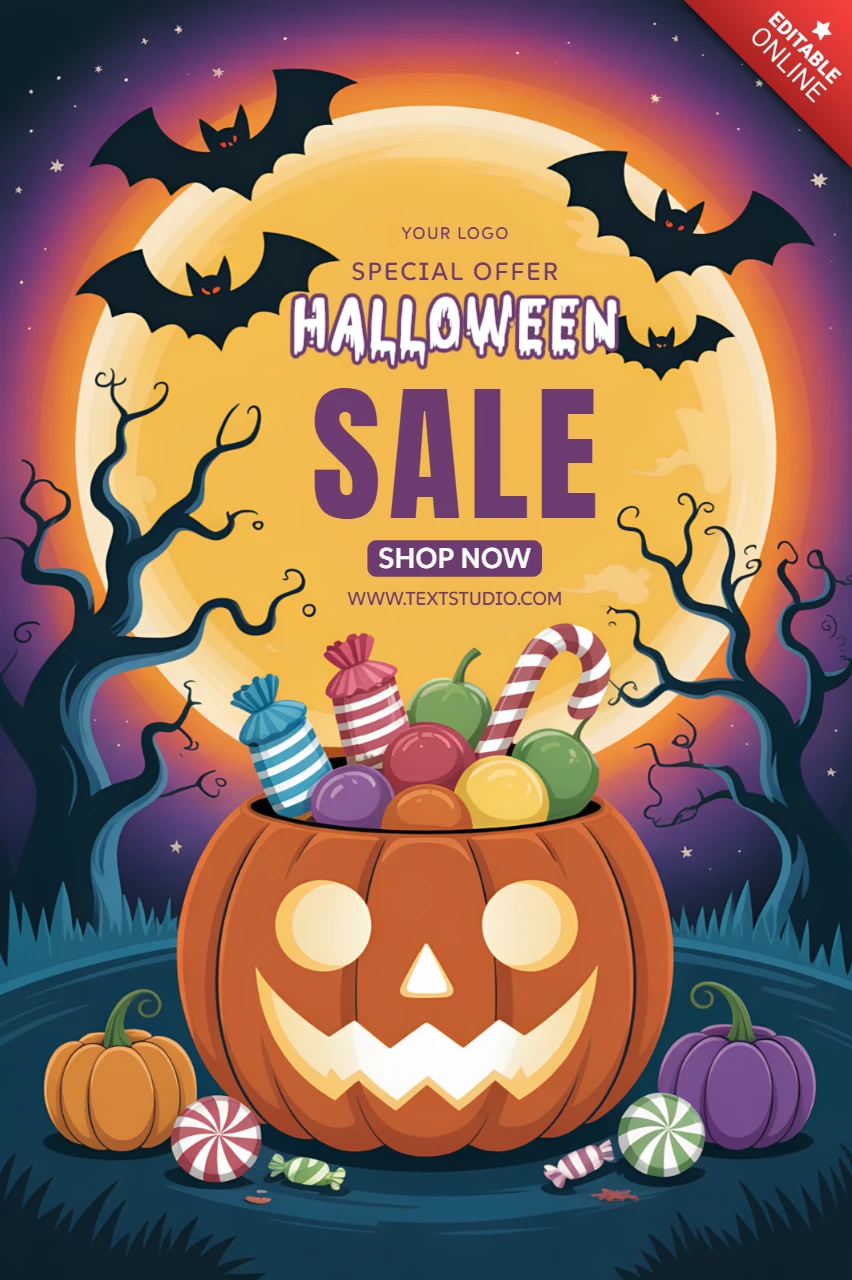 Plantilla de venta de Halloween con diseño de calabaza y dulces para volantes promocionales