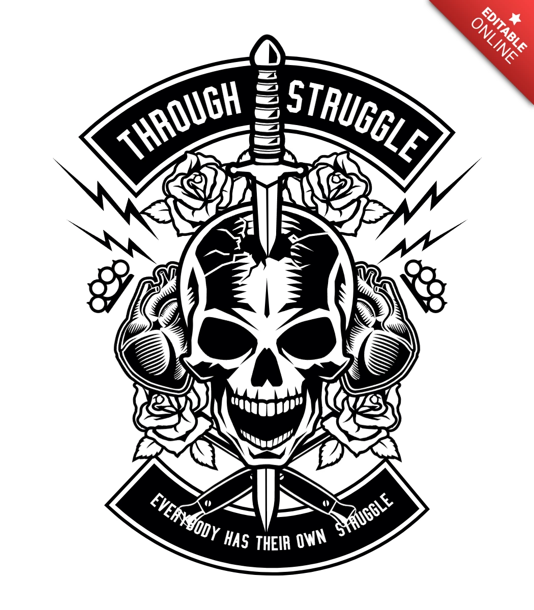 Durch kampf schädel t-shirt design vorlage